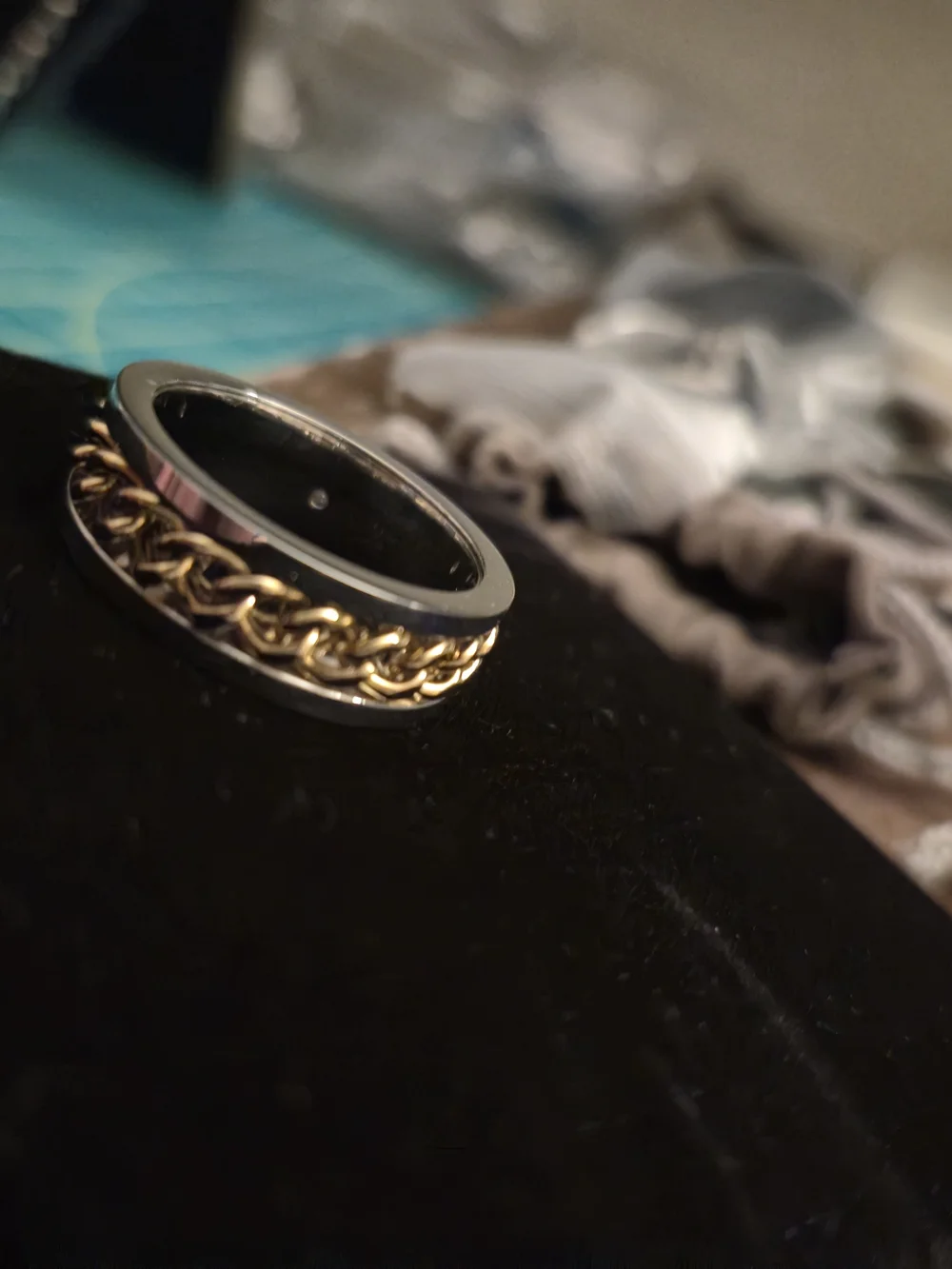 Men's Two-Tone Chain Accent Ring - Gold & Silver Size 9 New